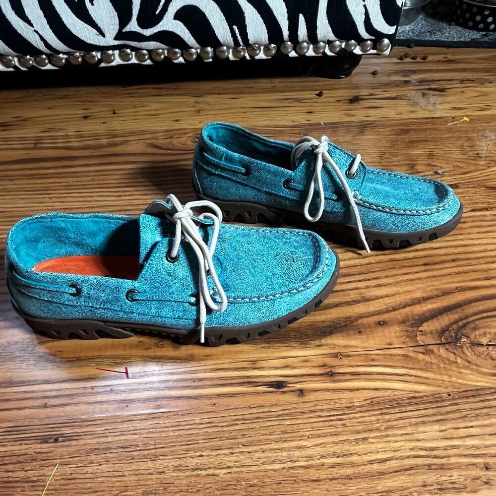 Ferrimi Turquoise‎ Woman’s Leather Tie Loafers Boat Shoes Driving Moccains